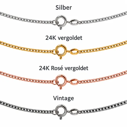 Panzerkette 925er Sterling Silber Länge 50 cm Stärke 1,6 x 0,45 mm, Farbtöne Silber, Gold, Roségold und Vintage