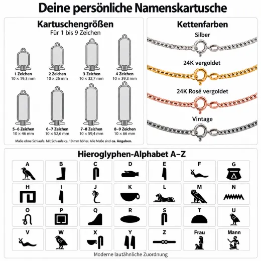 Ägyptische Namenskartusche aus 925 Sterling Silber – personalisiert mit deinem Namen in Hieroglyphen