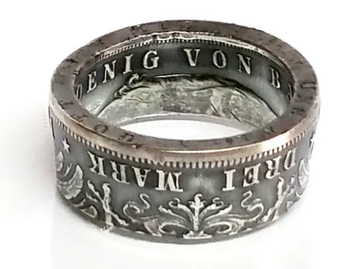Münzring Kaiserreich 3 Mark Otto König von Bayern Silber 900er Größe 60 bis 74