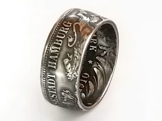 Münzring 3 Mark Kaiserreich Hansestadt Hamburg Silber 900er Größe 60 bis 74