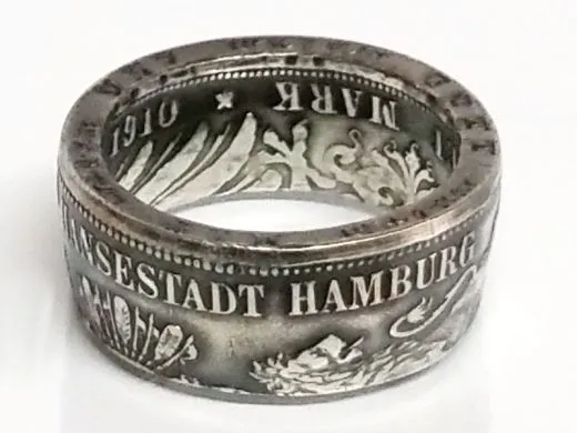 Münzring Kaiserreich 3 Mark Hansestadt Hamburg Silber 900er Größe 60 bis 74