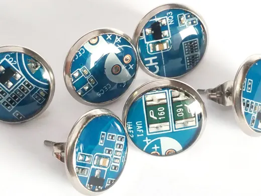 1 Paar Upcycling Ohrstecker Edelstahl Ø 14mm Computer Platine in Blau