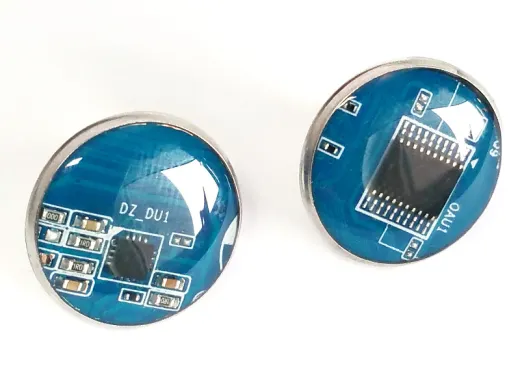 1 Paar Upcycling Ohrstecker Edelstahl Ø 18mm Computer Platine in Blau