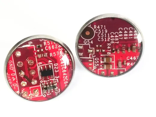 1 Paar Upcycling Ohrstecker Edelstahl Ø 18mm Computer Platine in Rot