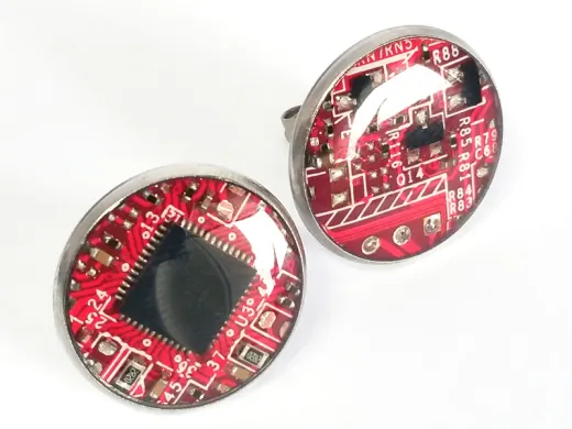 1 Paar Upcycling Ohrstecker Edelstahl Ø 18mm Computer Platine in Rot