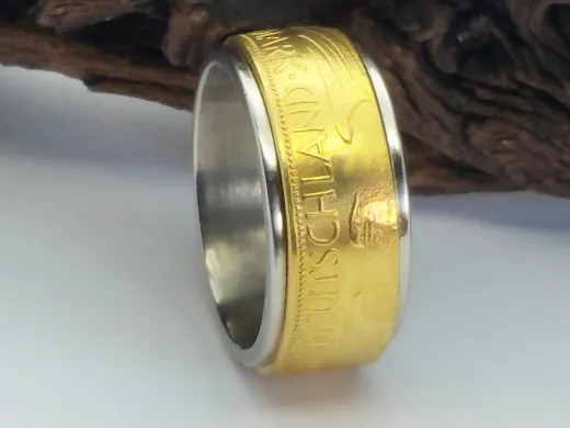 Münzring 2 Mark 1965 vergoldet mit Edelstahlkern Größe 58