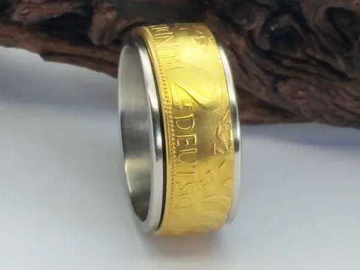 Münzring 2 Mark 1965 vergoldet mit Edelstahlkern Größe 58