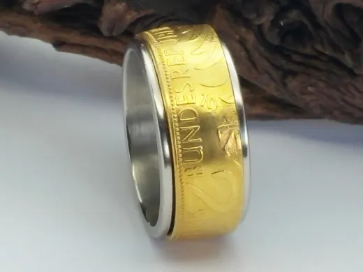 Münzring 2 Mark 1965 vergoldet mit Edelstahlkern Größe 58
