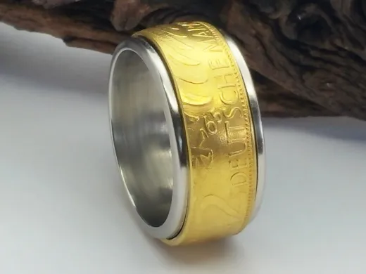 Münzring 2 Mark 1965 vergoldet mit Edelstahlkern Größe 58