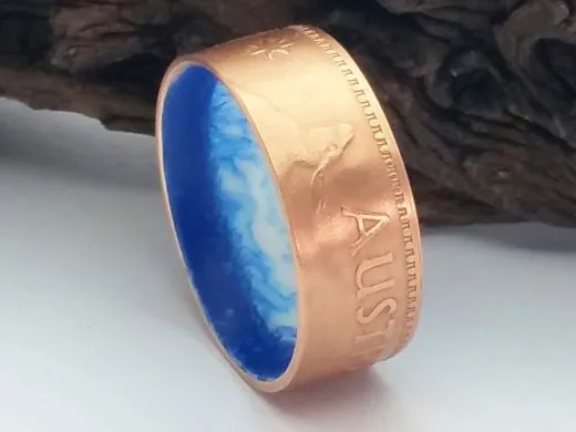 Münzring Australien 1 Penny 1958 mit Acrylkern Größe 63