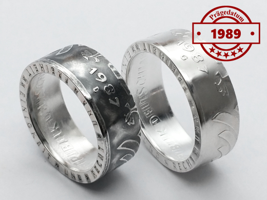 Münzring 1989 BRD 5 Mark mit Datum Kursmünze versilbert