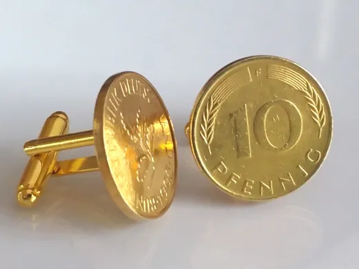 Manschettenknöpfe 10 Pfennig Münze 24 Karat vergoldet 1949 bis 2001