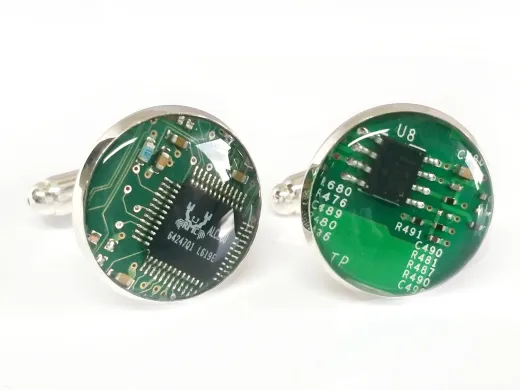 1 Paar Upcycling Metall Manschettenknöpfe Ø 17,8 mm Computer Platine in Grün
