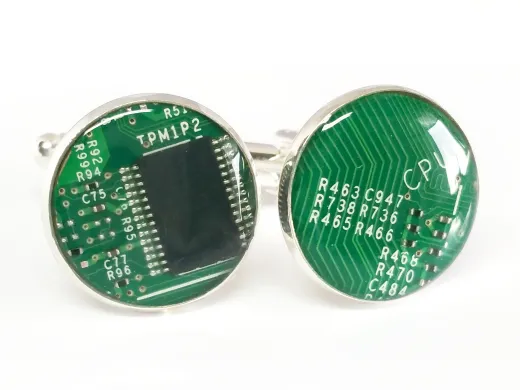 1 Paar Upcycling Metall Manschettenknöpfe Ø 17,8 mm Computer Platine in Grün