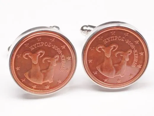 Manschettenknöpfe 2 Cent Zypern Mufflon - Wildschafart Ø 20mm