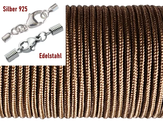 Paracordschnur Ø 2,0 mm Braun mit Edelstahl oder Silber Verschluss