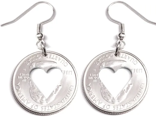 Ohrhänger mit Herz USA State Quarter 2001-2008 versilbert - Silber