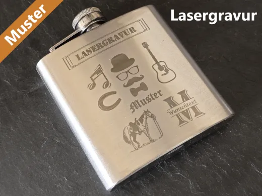 Flachmann Edelstahl gebürstet 180ml mit Monogramm