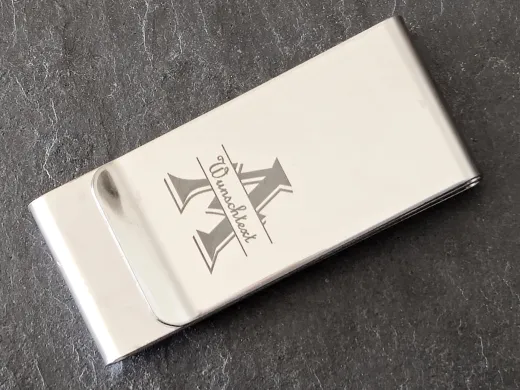 Geldscheinklammer Edelstahl 3 Einschübe und Monogramm Lasergravur