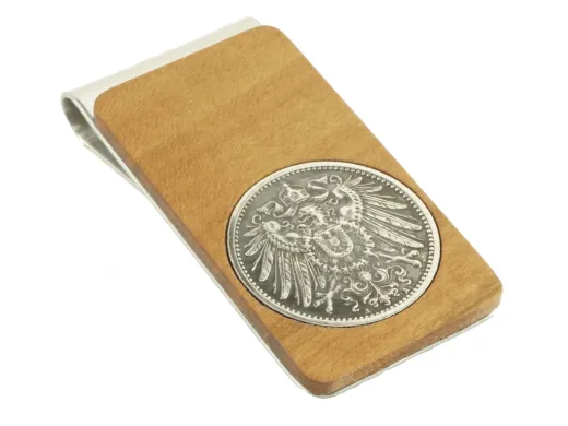 Geldclip mit Birnbaumholz 1 Mark Kaiserreich Silber 900er vintage