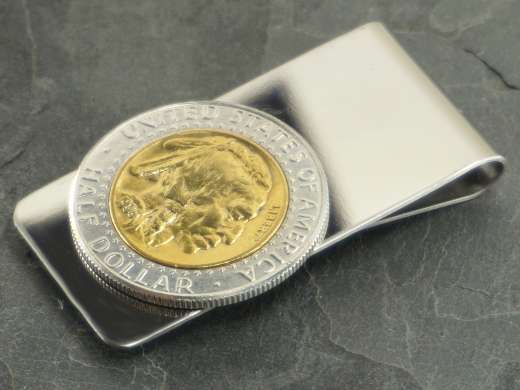 Geldclip 1/2 Dollar mit Buffalo Nickel 24 Karat vergoldet