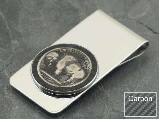 Geldclip Buffalo Nickel mit Carbon Inlay (Bison / Indianer)