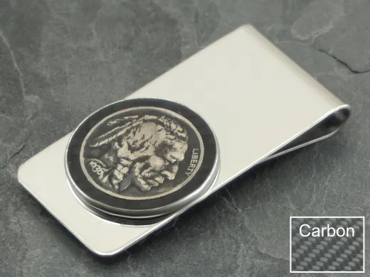 Geldclip Buffalo Nickel mit Carbon Inlay (Bison / Indianer)