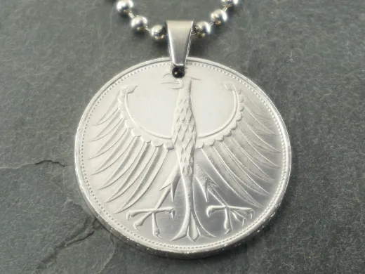 Anhänger 5 DM Silberadler mit Schrotpatrone und Carbon Inlay