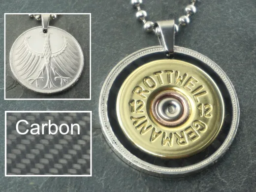Anhänger 5 DM Silberadler mit Schrotpatrone und Carbon Inlay