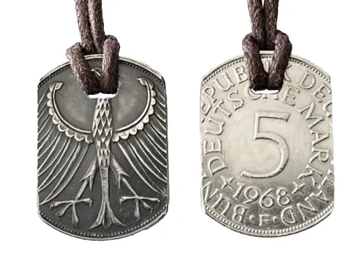Anhänger Dog Tag 5 DM mit Datum und Baumwollband