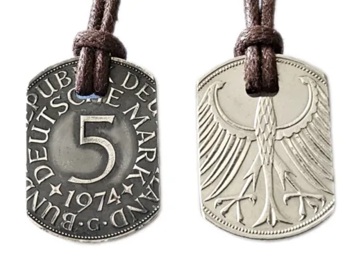 Anhänger Dog Tag 5 DM mit Datum und Baumwollband
