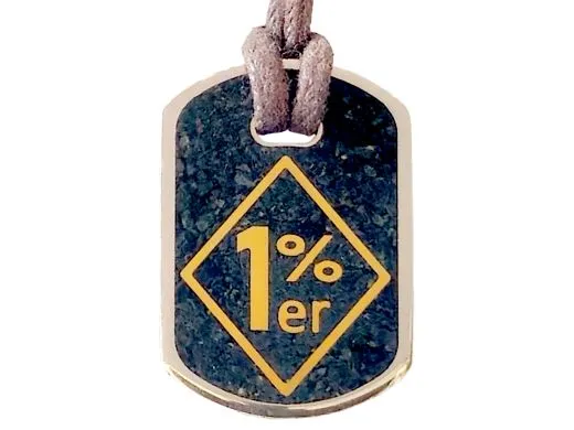 Anhänger Dog Tag 5 DM - 1%er - mit Inlay und Baumwollband
