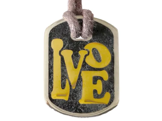 Anhänger Dog Tag 5 DM - LOVE - mit Inlay und Baumwollband