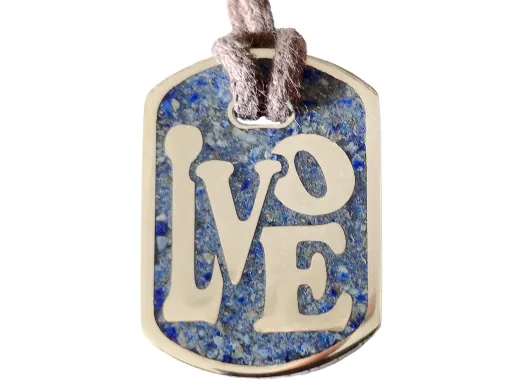 Anhänger Dog Tag 5 DM - LOVE - mit Inlay und Baumwollband
