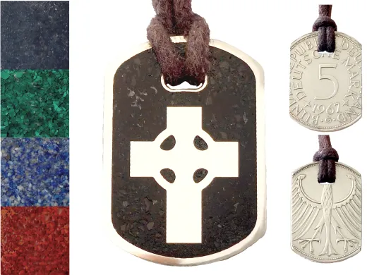Anhänger Dog Tag 5 DM - Kreuz - mit Inlay und Baumwollband