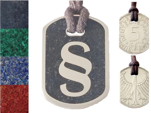 Anhänger Dog Tag 5 DM - Paragraph - mit Inlay und Baumwollband