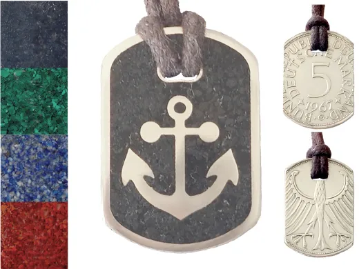 Anhänger Dog Tag 5 DM - Anker - mit Inlay und Baumwollband