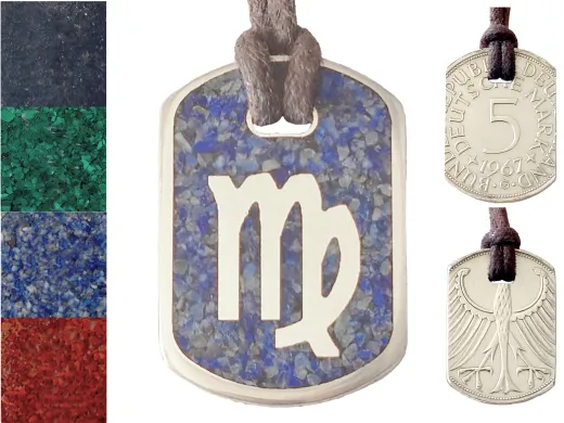 Anhänger Dog Tag 5 DM - Sternzeichen - mit Inlay und Baumwollband