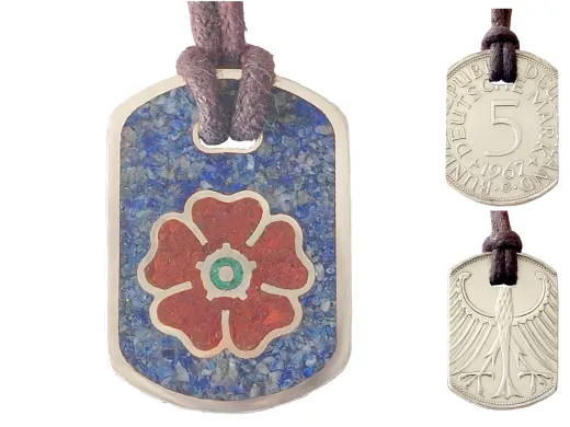 Anhänger Dog Tag 5 DM - Flower - mit Inlay und Baumwollband