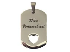 Anhänger Dog Tag Edelstahl Farbton Silber mit Herz • Personalisierbar