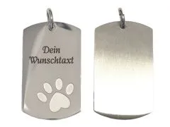 Anhänger Dog Tag Edelstahl Farbton Silber mit Pfote • Personalisierbar