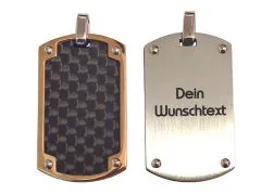 Anhänger Dog Tag Edelstahl Farbton Silber - Rosé mit Carbon Inlay • Personalisierbar