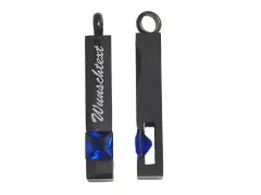 Anhänger Stab aus Edelstahl Farbton Schwarz mit dunkelblauem Kristall • Personalisierbar