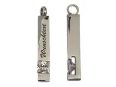 Anhänger Stab aus Edelstahl Farbton Silber mit weißem Kristall • Personalisierbar