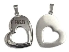 Anhänger Herz mit Herz groß aus Edelstahl Farbton Silber • Personalisierbar
