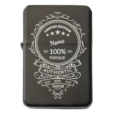 Benzinfeuerzeug mit Gravur • 100% AUTHENTIC • Schwarz