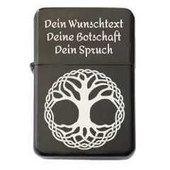 Benzinfeuerzeug mit Gravur • BAUM DES LEBENS • Schwarz