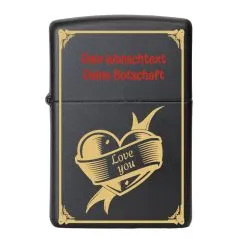 Benzinfeuerzeug mit Gravur • LOVE YOU • Zippo Schwarz matt