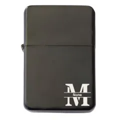 Benzinfeuerzeug mit Gravur • MONOGRAMM 02 • Schwarz