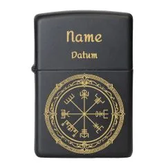 Benzinfeuerzeug mit Gravur • NORDISCHER KOMPASS • Zippo Schwarz matt